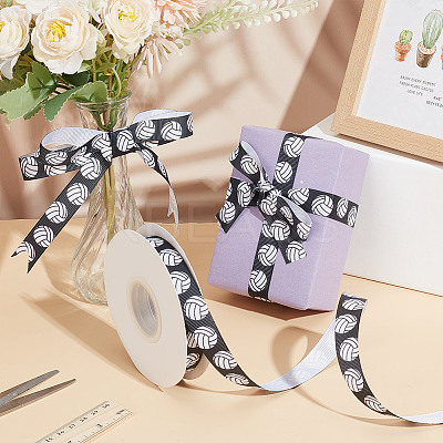 20 Yards Sport Ball Printed Polyester Volleyball Grosgrain Ribbon OCOR-WH0085-75A-01-1