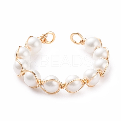 Shell Pearl Braided Open Cuff Ring RJEW-TA00031-1