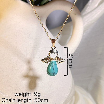 European Synthetic Turquoise with Alloy Wings Angel Pendant Necklaces for Women WH2548-3-1