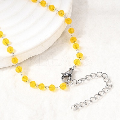 12Pcs 12 Colors 304 Stainless Steel with Glass Faceted Rondelle Bead Handmade Link Chain Birth Stone Necklaces for Women NJEW-G195-01P-1
