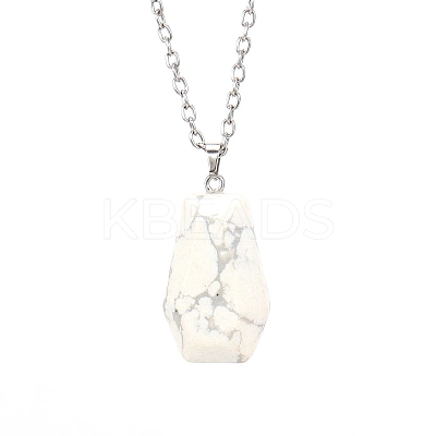 Natural Howlite Halloween Coffin Pendant Necklace with Platinum Alloy Chains PW-WG29489-03-1