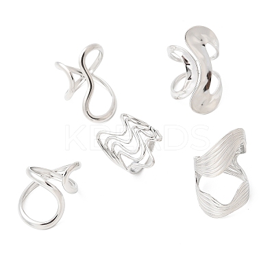 5Pcs 304 Stainless Steel Open Cuff Rings for Women RJEW-K313-07P-1