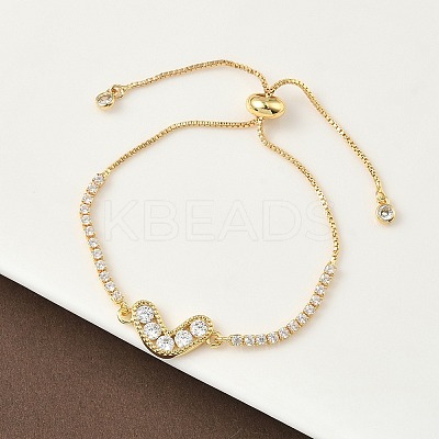 Heart Brass Micro Pave Cubic Zirconia Slider Bracelets BJEW-K248-02G-1