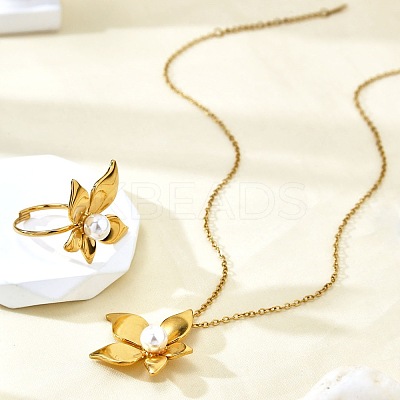304 Stainless Steel with Plastic Pearl Pendant Necklaces & Rings FS-WGC34D6-03-1