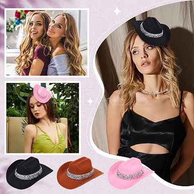 3Pcs 3 Colors Non-woven Fabric with Rhinestones and Iron Alligator Hair Clips AJEW-NB0008-69-1