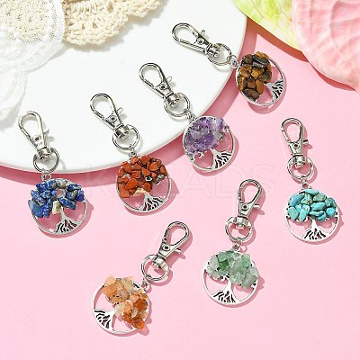 Flat Round with Tree of Life Tibetan Style Alloy Pendant Decorations HJEW-JM01743-01-1