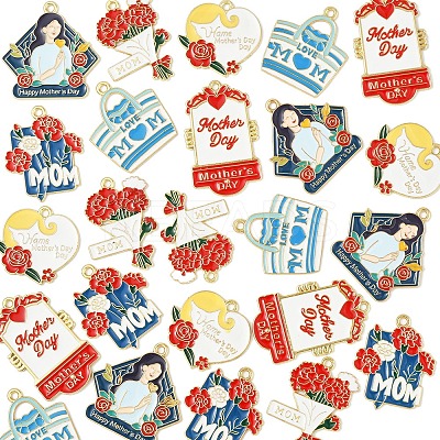24Pcs 6 Styles Mother's Day Alloy Enamel Pendants FIND-FS0003-90-1