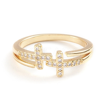 Adjustable Brass Micro Pave Clear Cubic Zirconia Cuff Rings RJEW-F101-18G-1