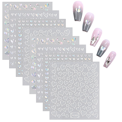 8 Sheets 4 Styles Laser Heart Pattern Nail Art Sticker DIY-CY0001-90-1