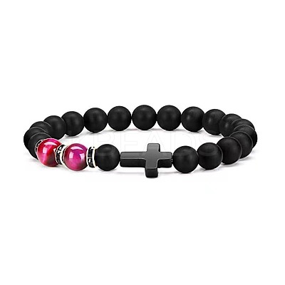 Cross Natural Obsidian & Dyed Tiger Eye Stretch Bracelet LS-HU1552-1-1