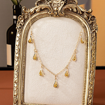 Alloy Topaz Rhinestone Teardrop Pendant Bib Necklaces FS-WG07C6E-01-1