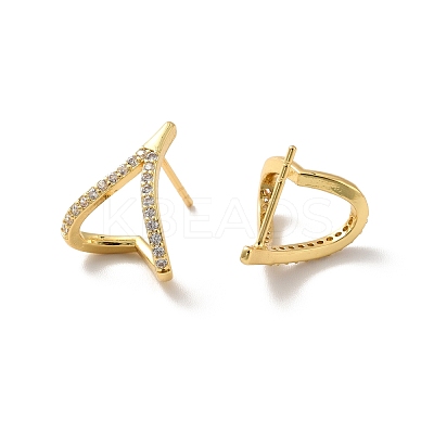Clear Cubic Zirconia Twist Heart Stud Earrings EJEW-K093-17G-1