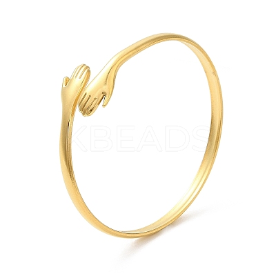 Ion Plating(IP) 304 Stainless Steel Double Hands Hug Open Cuff Bangle BJEW-L682-003G-1