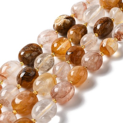 Natural Yellow Hematoid Quartz/Golden Healer Quartz Beads Strands G-B028-B08-1