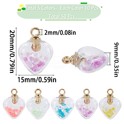50Pcs 5 Colors Glow in the Dark Luminous Glass Pendants GLAA-SC0001-79-1