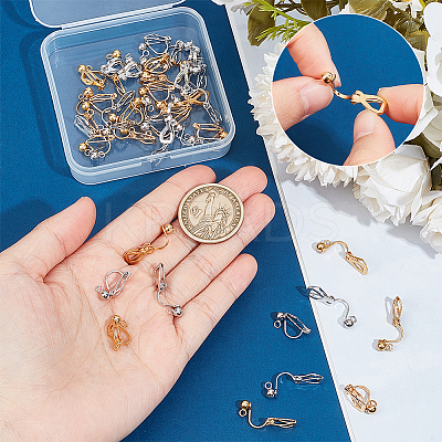 40Pcs 2 Colors Brass Clip-on Earring Findings. with Loop KK-UN0001-76-1