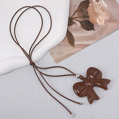 Resin Bowknot Pendant Adjustable Black Waxed Cord Necklaces for Women FS-WGD44B6-03-1
