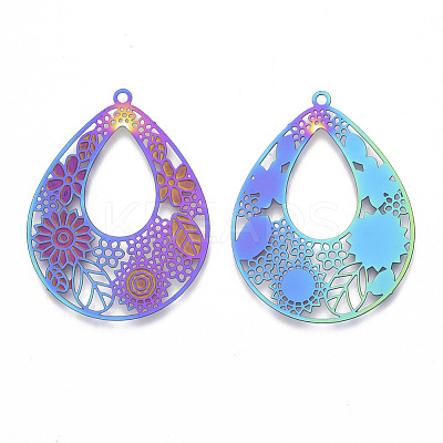 Ion Plating(IP) 304 Stainless Steel Filigree Pendants X-STAS-T057-15-1