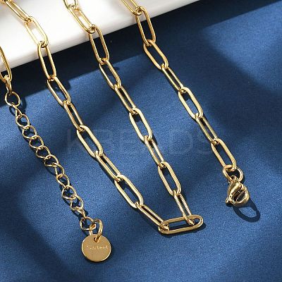 Ion Plating(IP) 304 Stainless Steel Paperclip Chain Necklace LS-NJEW-D045-14G-1