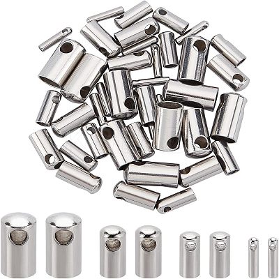 40Pcs 4 Style 304 Stainless Steel Cord Ends STAS-UN0029-93-1