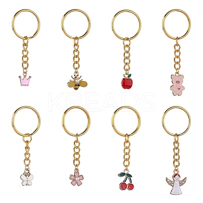 8Pcs Alloy Enamel Pendants Keychain KEYC-SW00003-02-1