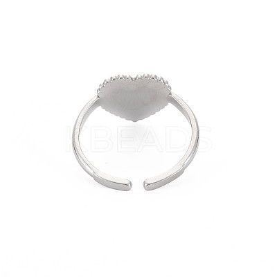Non-Tarnish 304 Stainless Steel Heart Open Cuff Ring for Women RJEW-S405-219P-1