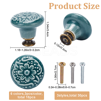 18Pcs 6 Color Round Embosssed Porcelain Drawer Handles DIY-CP0007-41-1