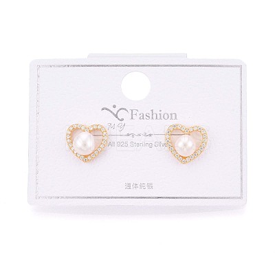 925 Sterling Silver Micro Pave Clear Cubic Zirconia Hear Stud Earrings STER-N016-78G-1