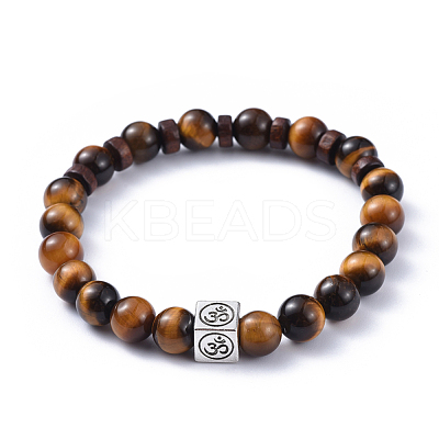Natural Tiger Eye Stretch Bracelets BJEW-JB04492-04-1