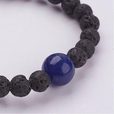 Natural Lava Rock Beaded Stretch Bracelets BJEW-JB02906-1