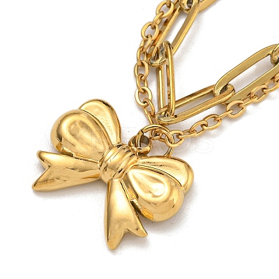 304 Stainless Steel Bowknot Pendant Necklaces LS-NJEW-L182-001G-04-1