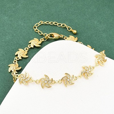 Windmill Brass Micro Pave Clear Cubic Zirconia Link Chain Bracelets for Women BJEW-A090-04G-1