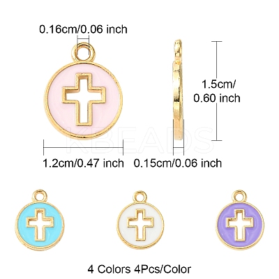 16Pcs 4 Colors Light Gold Plated Alloy Enamel Pendants ENAM-FS0001-85-1
