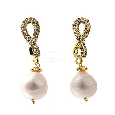 Natural Pearl Dangle Ear Studs EJEW-L099-01G-1