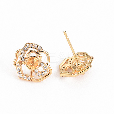 Brass Micro Pave Clear Cubic Zirconia Stud Earring Findings KK-S356-239-NF-1