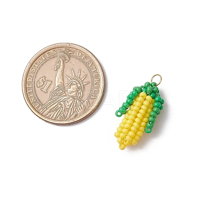 Round Glass Seed Bead Corn Pendants PALLOY-MZ00663-1