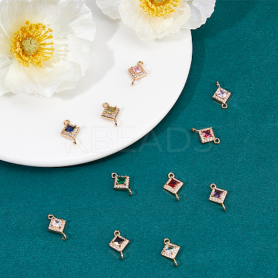 11Pcs 11 Colors Brass Pave Cubic Zirconia Connector Charms KK-HS0001-95-1