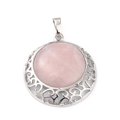 Mixed Gemstone Pendants with Hollow Platinum Brass Findings G-P448-A-1