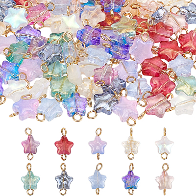 100Pcs 10 Styles Star Glass Connector Charms PALLOY-HY00074-1