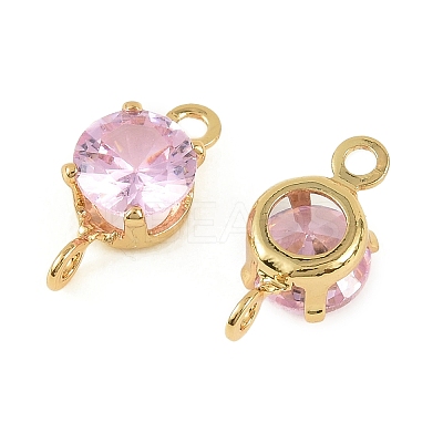 Brass Pave Cubic Zirconia Flat Round Connector Charms KK-P347-01G-02-1