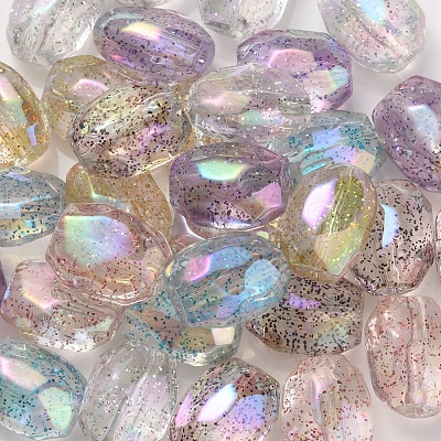 UV Plating Rainbow Iridescent Acrylic Beads OACR-K003-011-1