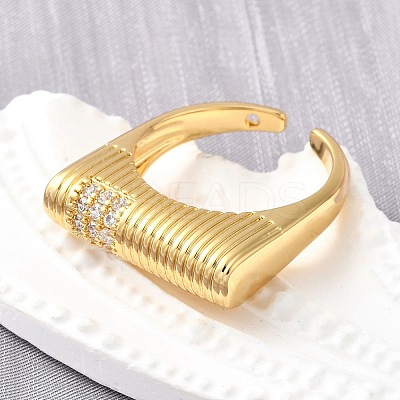 Brass Micro Pave Cubic Zirconia Adjustable Open Cuff Rings for Women RJEW-K292-10G-1