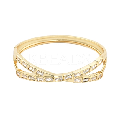 Rack Plating Brass Micro Pave Clear Cubic Zirconia Hinged Bangles for Women BJEW-G730-03G-1