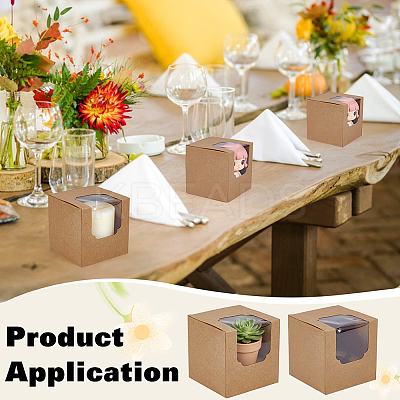 Cube Paper Cupcake Storage Boxes with Visible Window BAKE-WH0002-002A-1