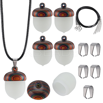 DIY Acorn Locket Necklace Making Kit WOOD-SC0001-60-1