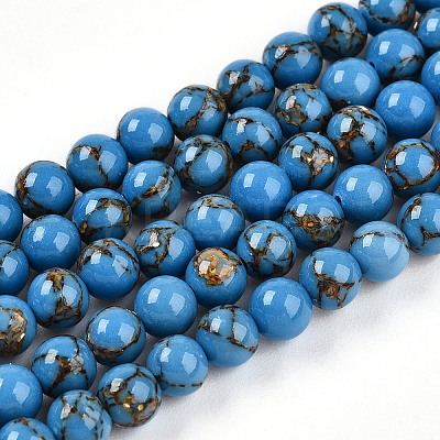 Synthetic Gold Line Turquoise Beads Strands G-A255-A03-04A-1