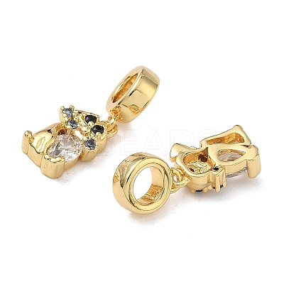 Brass Pave Clear Cubic Zirconia European Dangle Charms KK-L257-24G-02-1