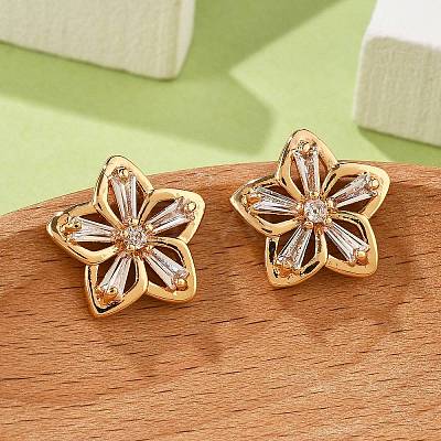 Flower Brass Micro Pave Cubic Zirconia Stud Earrings for Women EJEW-G428-28C-02-1