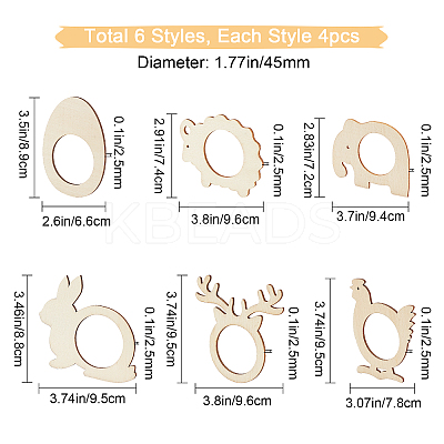 24 Pcs 6 Styles Wood Napkin Rings AJEW-GF0002-75-1
