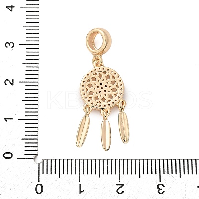 Brass Micro Pave Clear Cubic Zirconia Woven Web/Net with Feather European Dangle Charms LS-KK-A244-04G-1